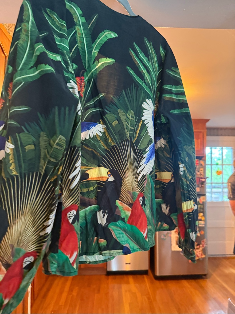 FARM Rio Jungle Bird Print Long-Sleeve Tunic — Green, Blue, Red - Picture 3 of 4